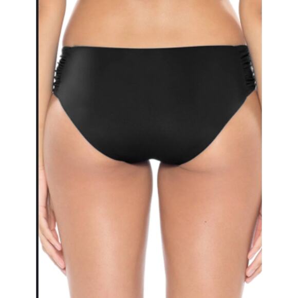 Soluna Shirred Bikini Bottoms Solid Black Swim Bikini Bottom Medium NWT - Picture 2 of 4
